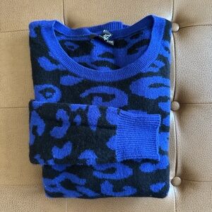 Aqua Cashmere Leopard Print Sweater 3/4 Sleeve S